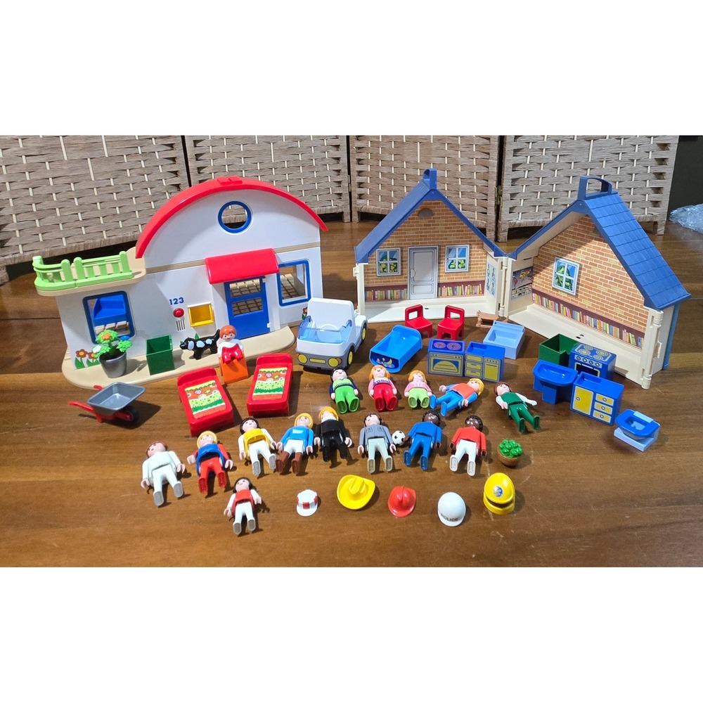 Playmobil 1.2.3 House and School Playset Lot with Figures Car and Accessories